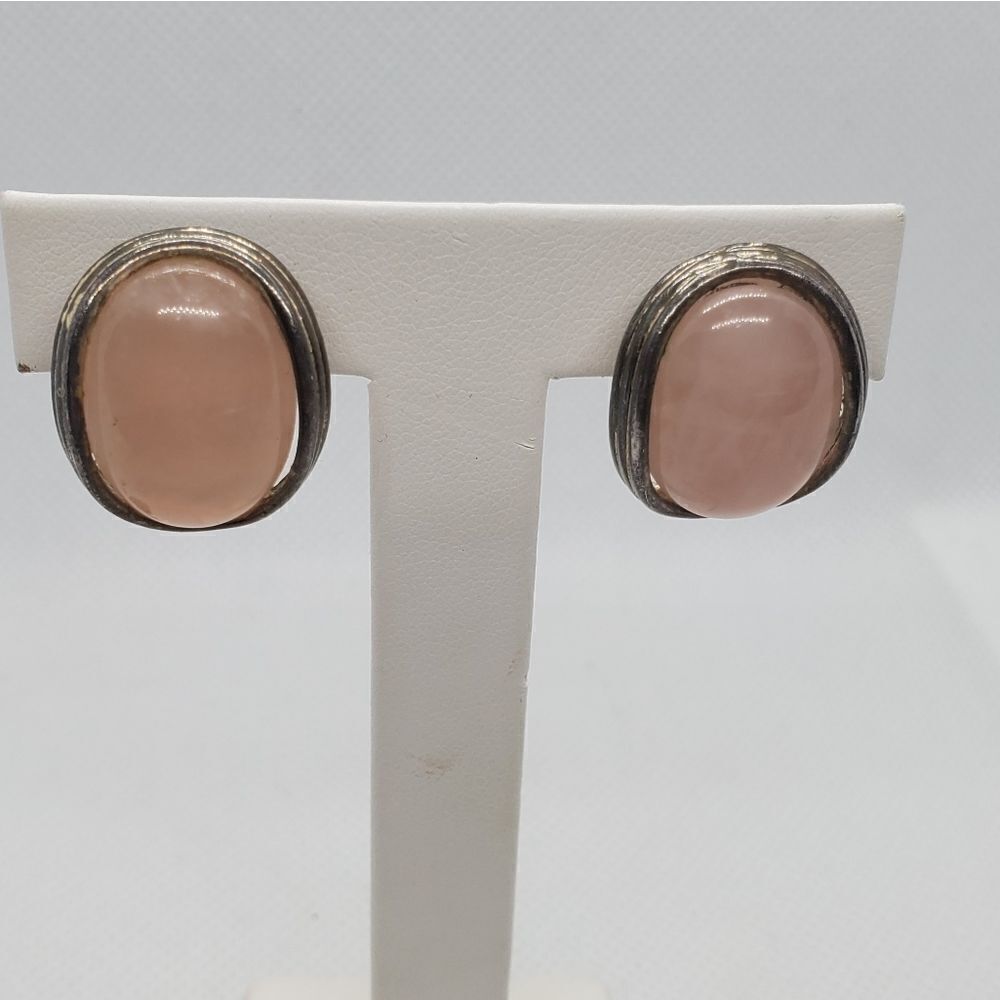 Vintage Rose Quartz & Silver Earrings